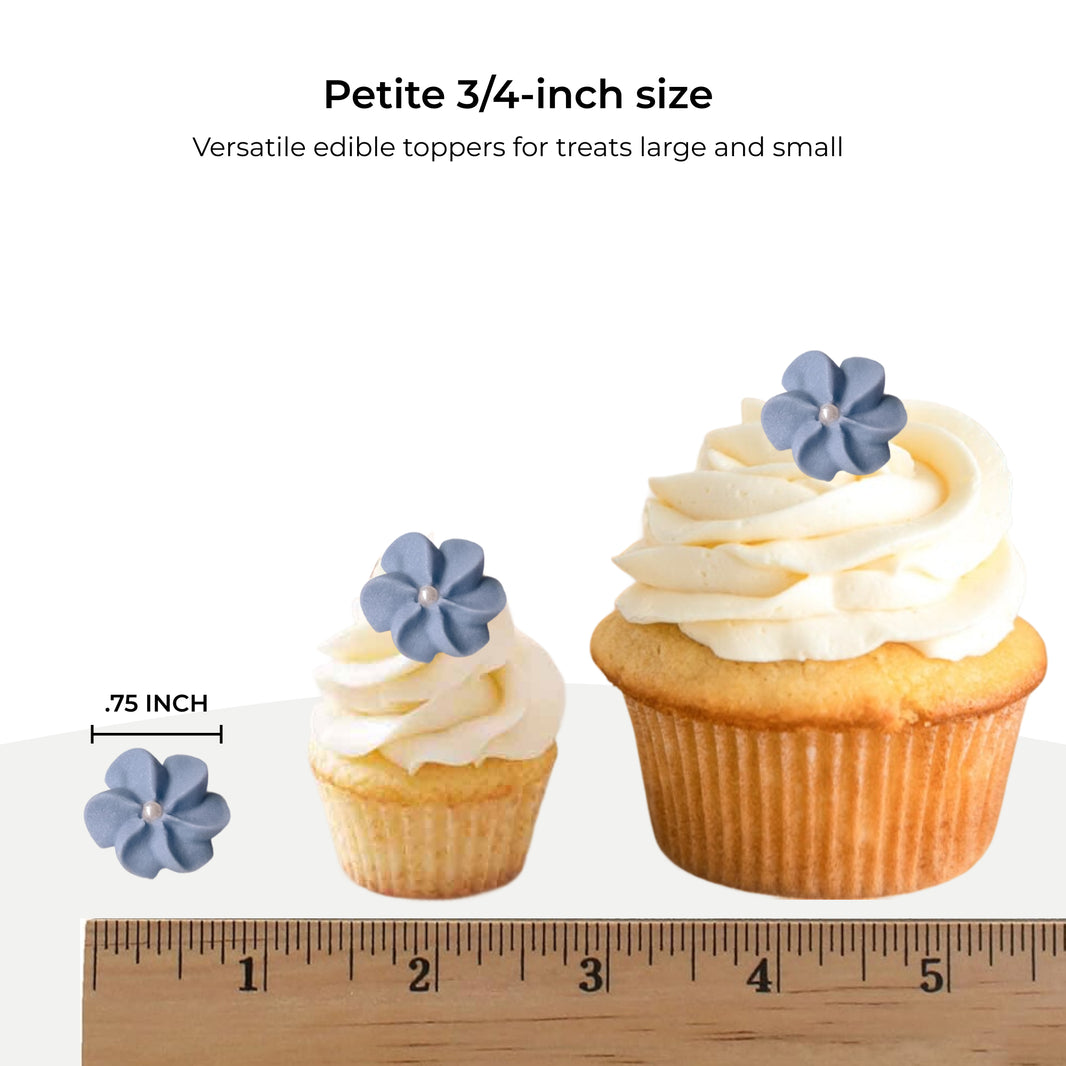 Purple Royal Icing Drop Flowers with Pearl Centers