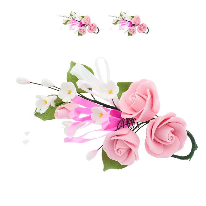 Petite Rose Spray, Sugar Flower Spray for Cakes, by Global Sugar Art, Pink 2 Count