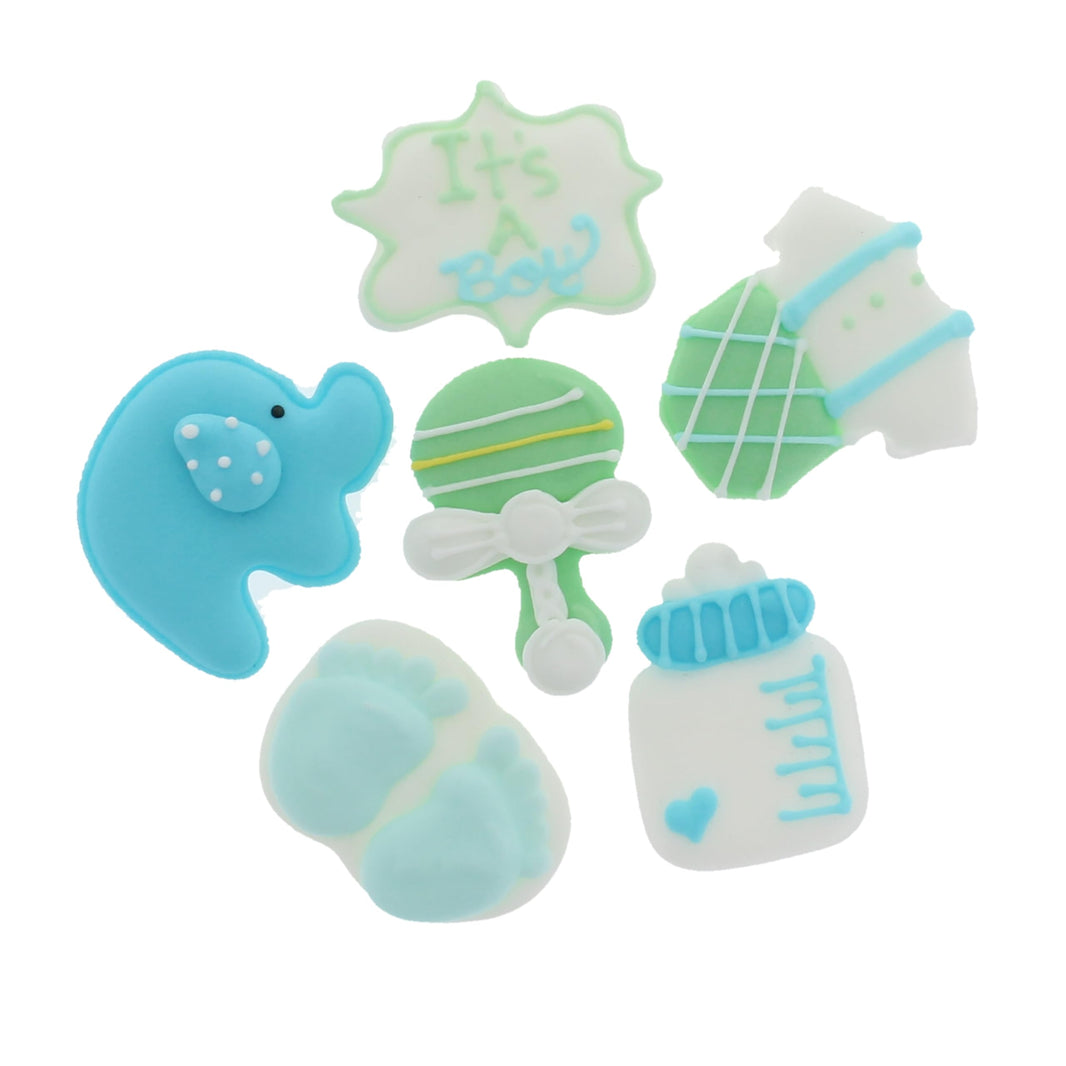 Baby Shower Edible Kosher Royal Icing Decorations for Cakes and Cupcakes, by Global Sugar Art, Baby Boy