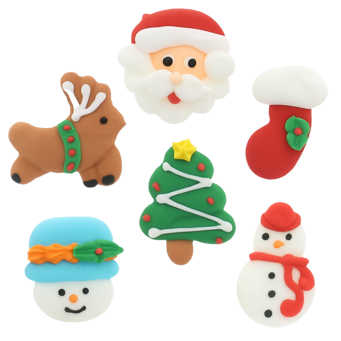 Christmas Cupcake Toppers, Edible Royal Icing Decorations, by Global Sugar Art (Santa Reindeer)