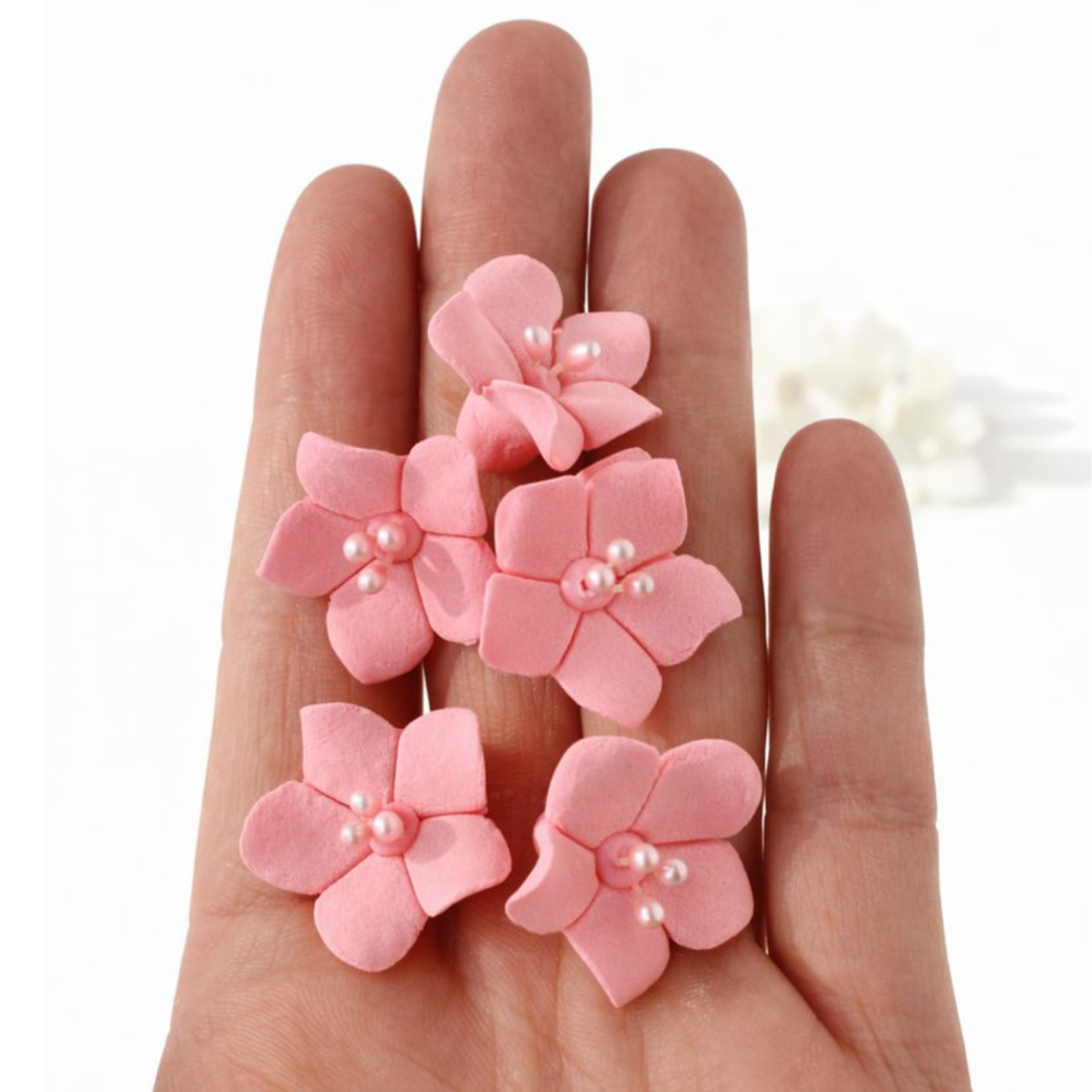 Global Sugar Art Blossom Sugar Cake Flowers with Pearl Stamens, Pink, by Chef Alan Tetreault