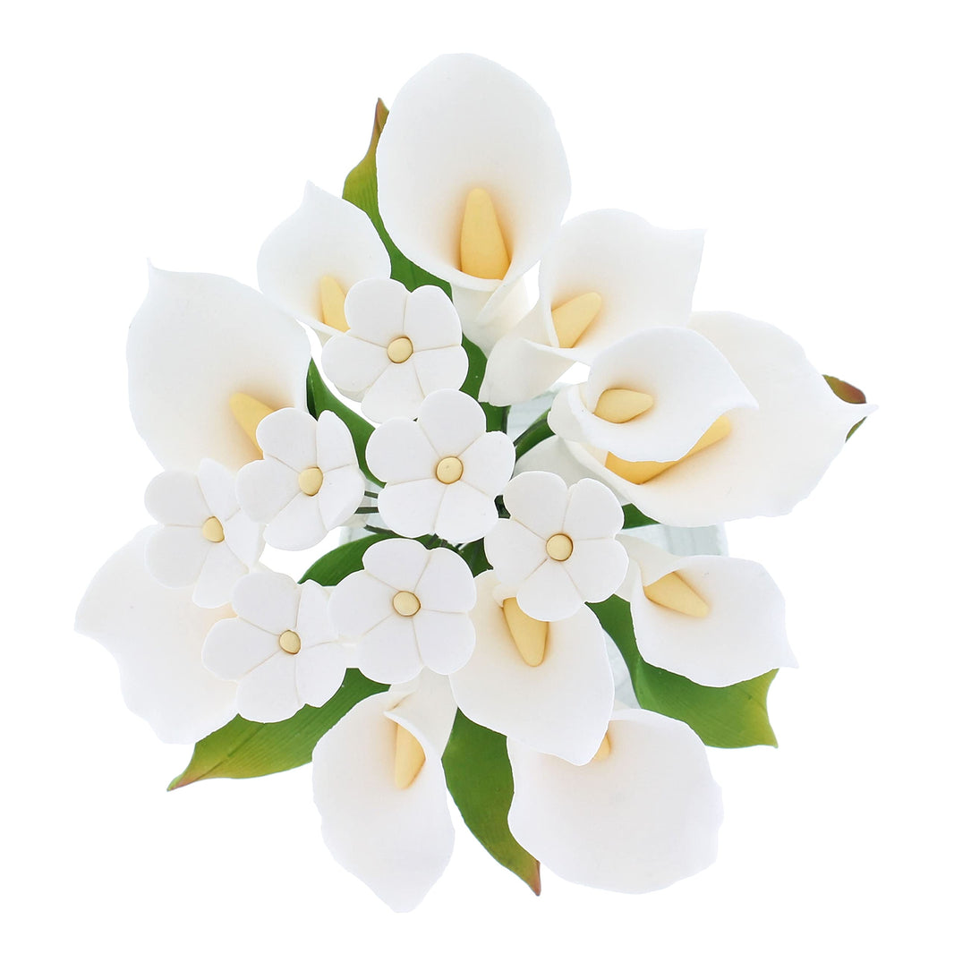 Wedding Cake Topper, White Calla Lily and Blossom Bouquet, by Global Sugar Art