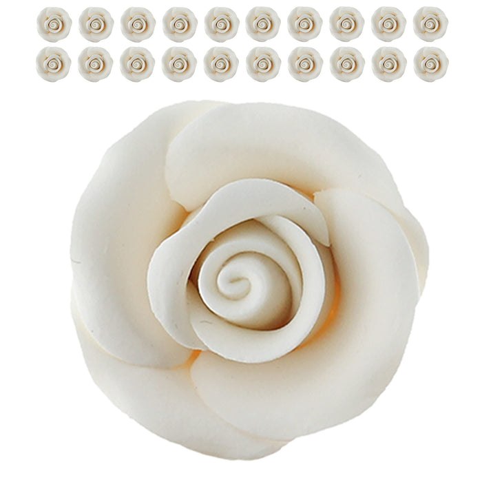Deluxe White Roses for Cake Decorating, Premium Unwired Sugar Flowers by Global Sugar Art, White, Small