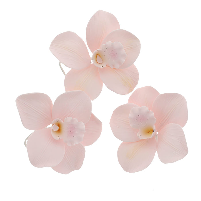 Orchid Sugar Cake Flowers, Cymbidium Orchids, by Global Sugar Art, Large, Pink, 3 Count