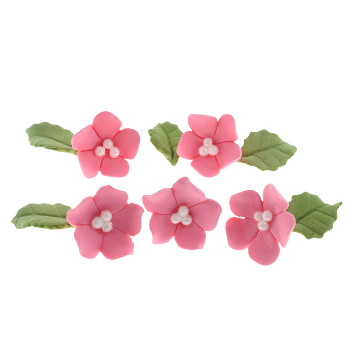 Flower Blossoms with Leaves, Edible Sugar Flowers for Cakes & Cupcakes, by Global Sugar Art, Pink