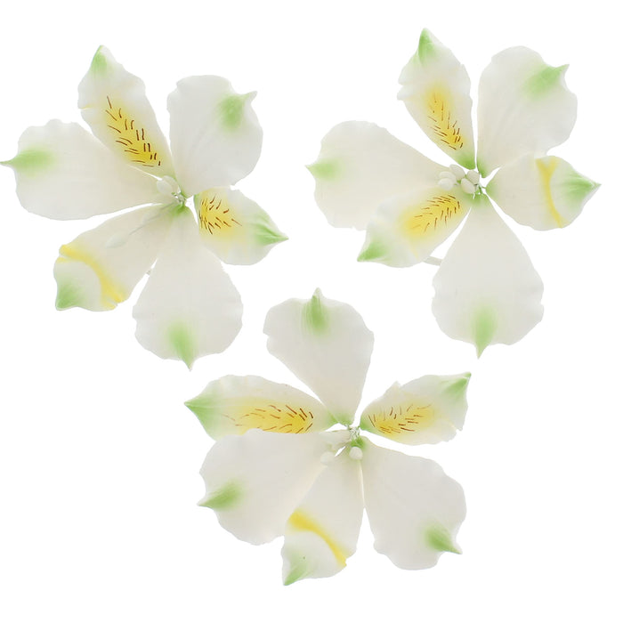 Global Sugar Art White Alstroemeria Sugar Cake Flowers by Chef Alan Tetreault, 3 Count