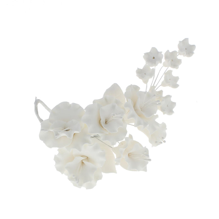 Flower Blossom Spray, Gum Paste Sugar Flowers for Cake Decorating, White Cherry Blossoms with Leaves