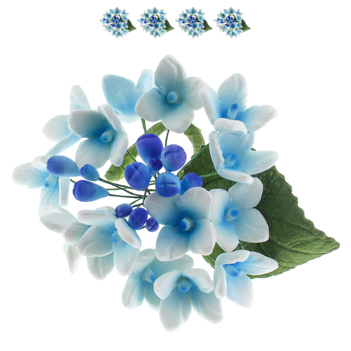 Hydrangea Blossoms Sprays, Sugar Cake Flowers by Global Sugar Art, 4 Count, Blue