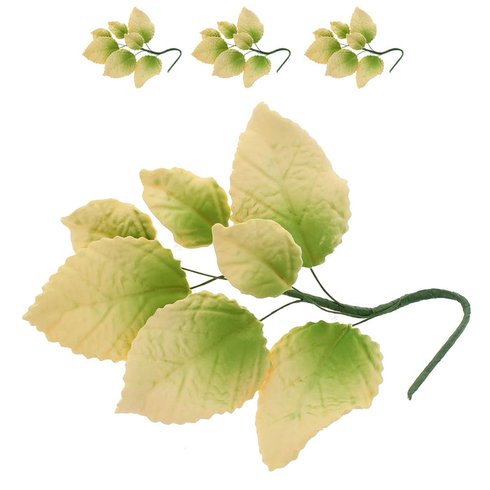 Pale Yellow and Green Rose Leaf Spray, Cake Decoration by Global Sugar Art, 3 Count