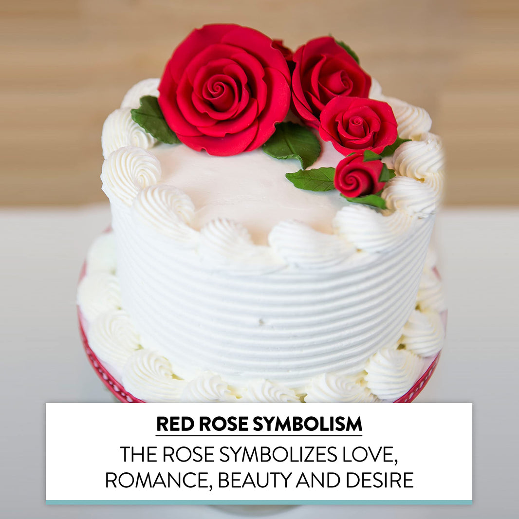 Exquisite Rose & Leaf Kit, Sugar Cake Flowers by Global Sugar Art, Red Roses with Leaves, 15-Piece Set