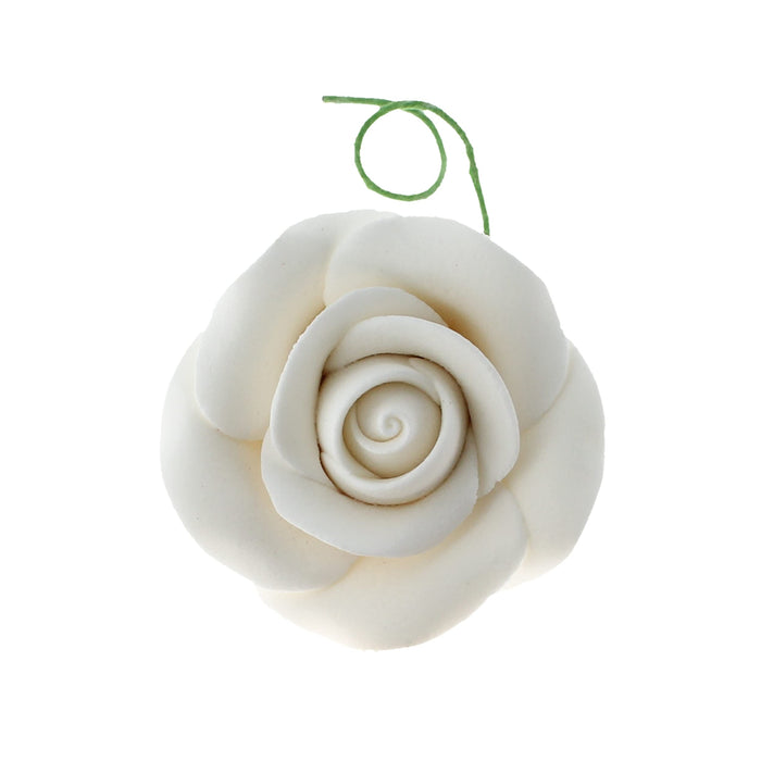 Classic Tea Rose Sugar Cake Flowers, by Global Sugar Art, Wired, White, Small-Medium