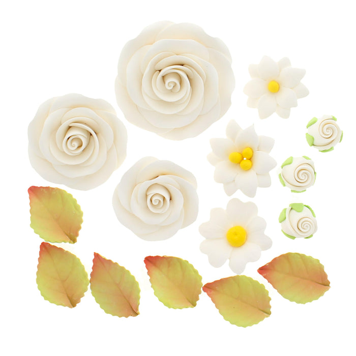 Rose and Blossom Set, Sugar Flowers for Cakes, by Global Sugar Art, White Roses and Blossoms