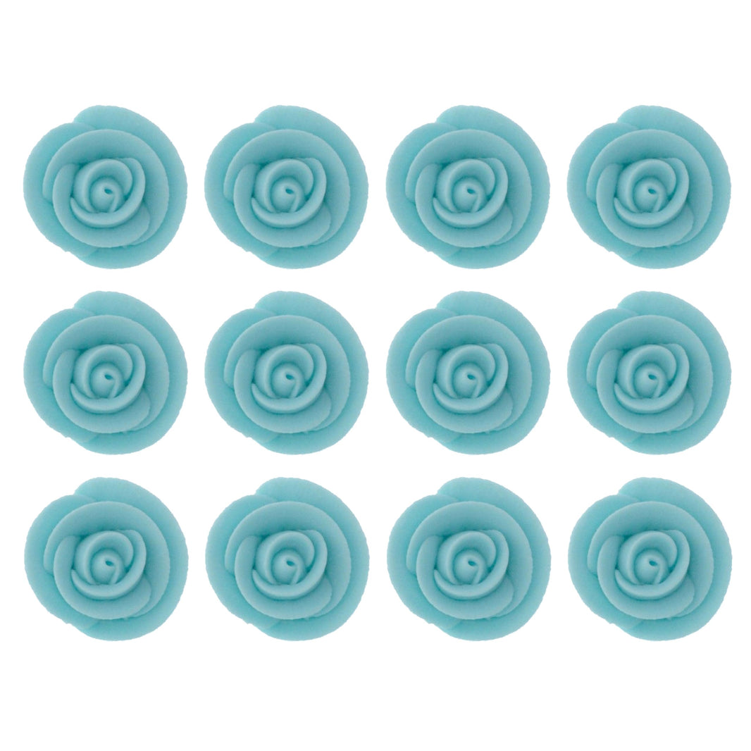 Premium Edible Roses for Cakes and Cupcakes, Sweet Royal Icing Roses, by Global Sugar Art, Light Blue