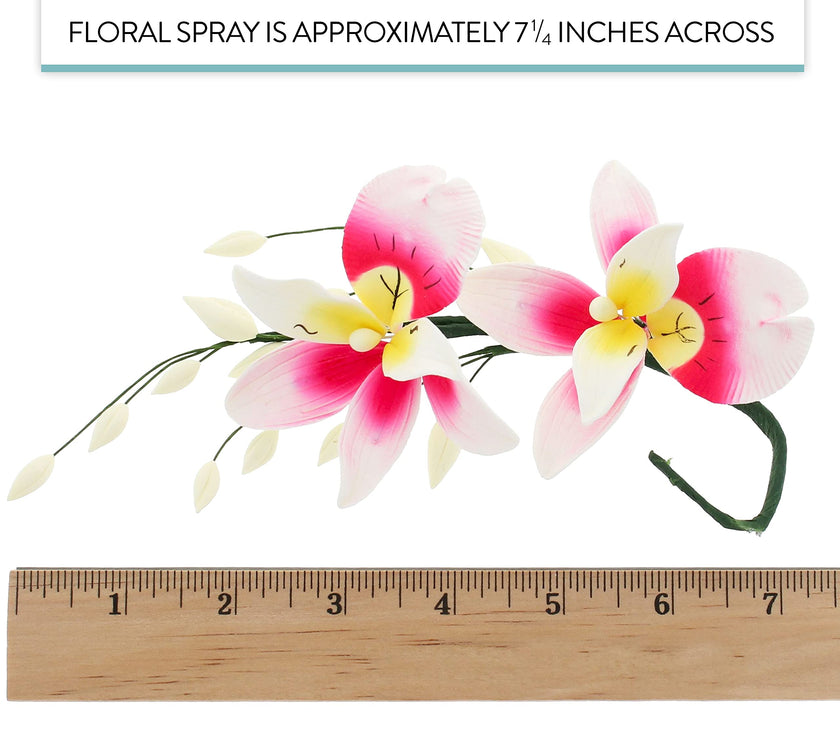 Orchid Sugar Cake Flower Sprays, Deep Pink and Yellow Double Orchid Spray, by Global Sugar Art