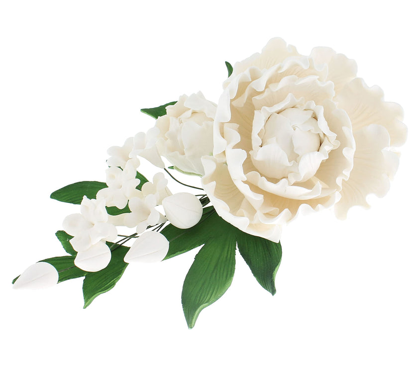 Premium Peony Sprays for Cake Decorating by Global Sugar Art, White Closed