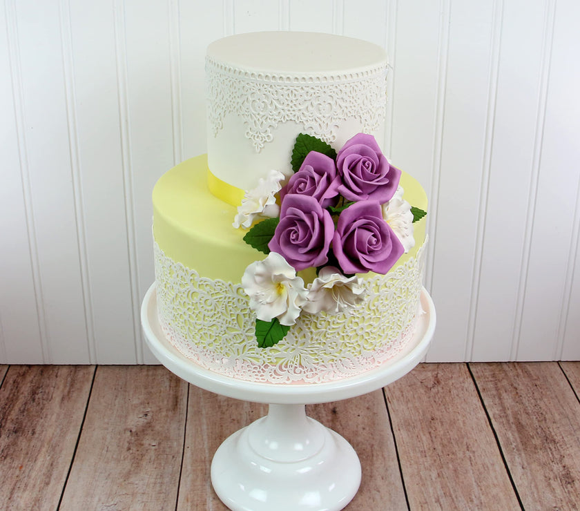 Peace Rose Sugar Flowers with Leaves, Cake Decorating Kit, by Global Sugar Art, Medium, Lavender