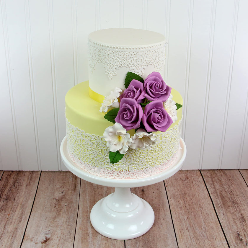 Peace Rose Sugar Flowers with Leaves, Cake Decorating Kit, by Global Sugar Art, Medium, Lavender