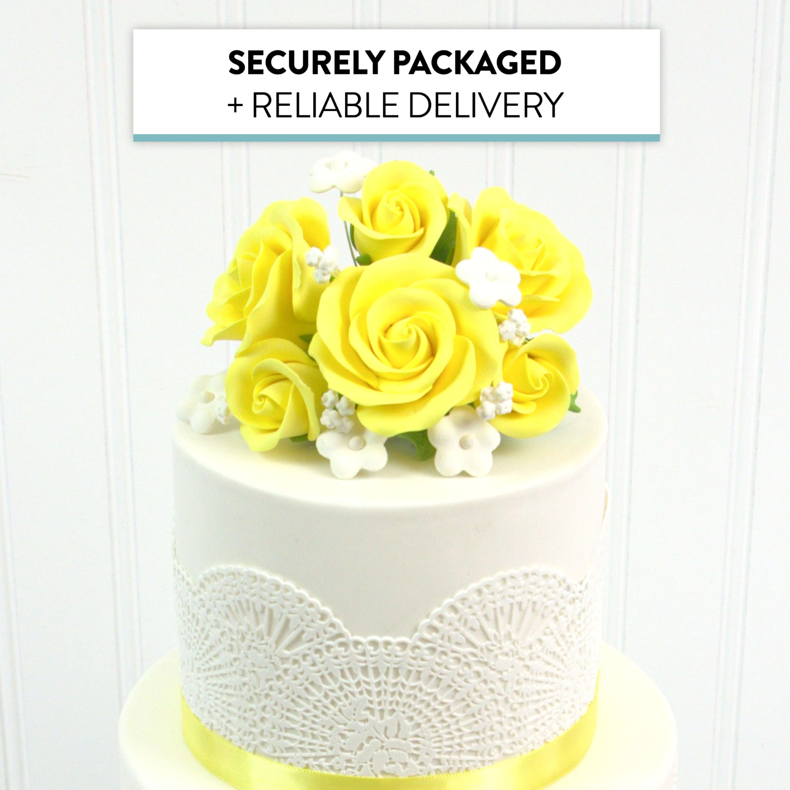 Rose Bouquet Cake Decoration, Elegant Garden Rose Cake Topper, by Global Sugar Art, Yellow