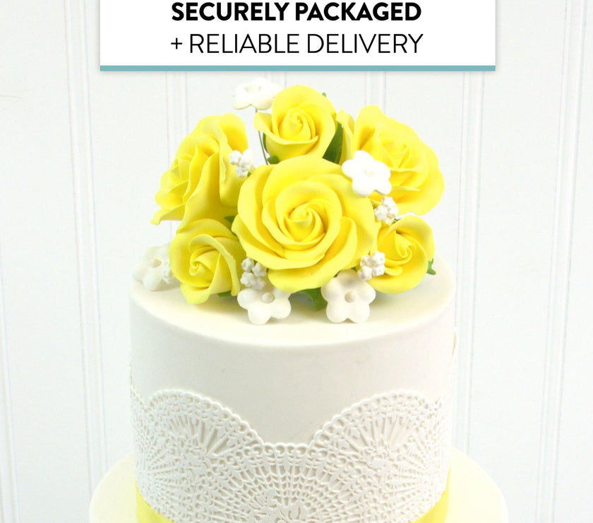 Rose Bouquet Cake Decoration, Elegant Garden Rose Cake Topper, by Global Sugar Art, Yellow