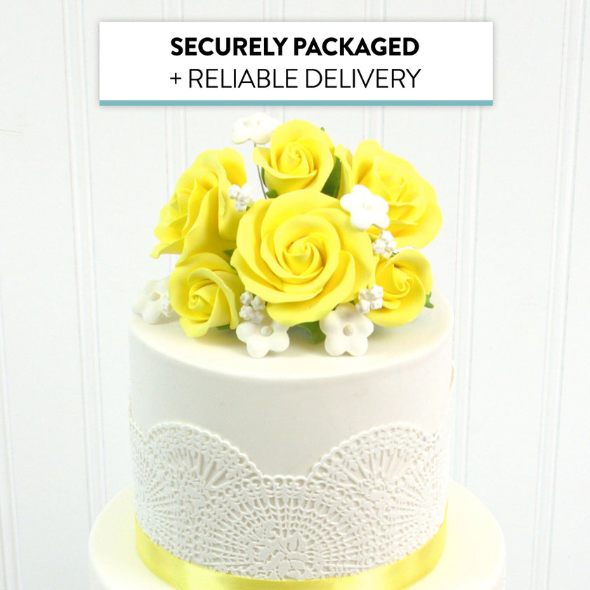 Rose Bouquet Cake Decoration, Elegant Garden Rose Cake Topper, by Global Sugar Art, Yellow