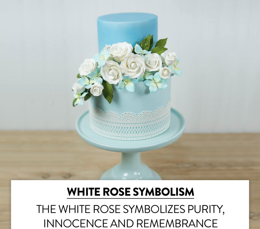 Classic Tea Rose Sugar Cake Flowers, by Global Sugar Art, Wired, White, Small