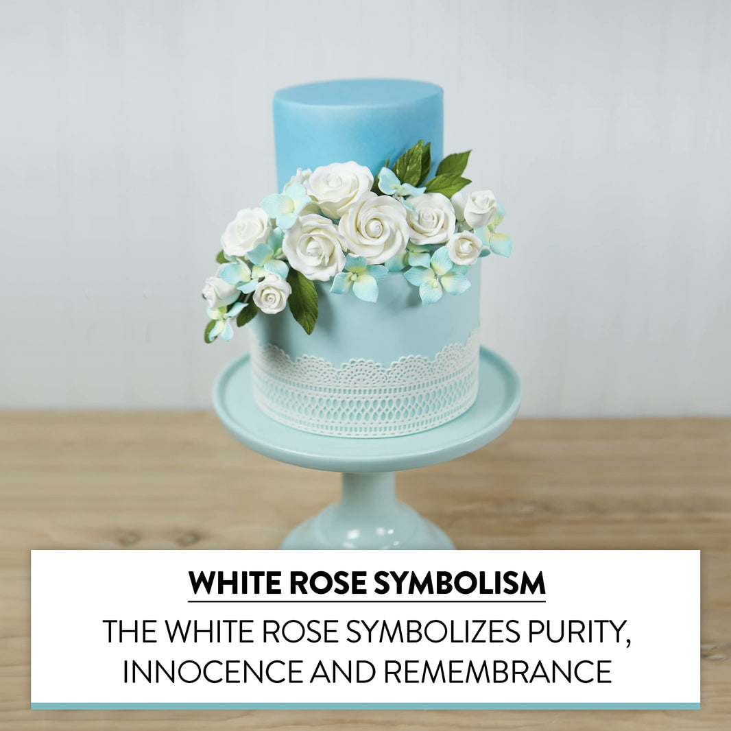 Classic Tea Rose Sugar Cake Flowers, by Global Sugar Art, Wired, White, Small