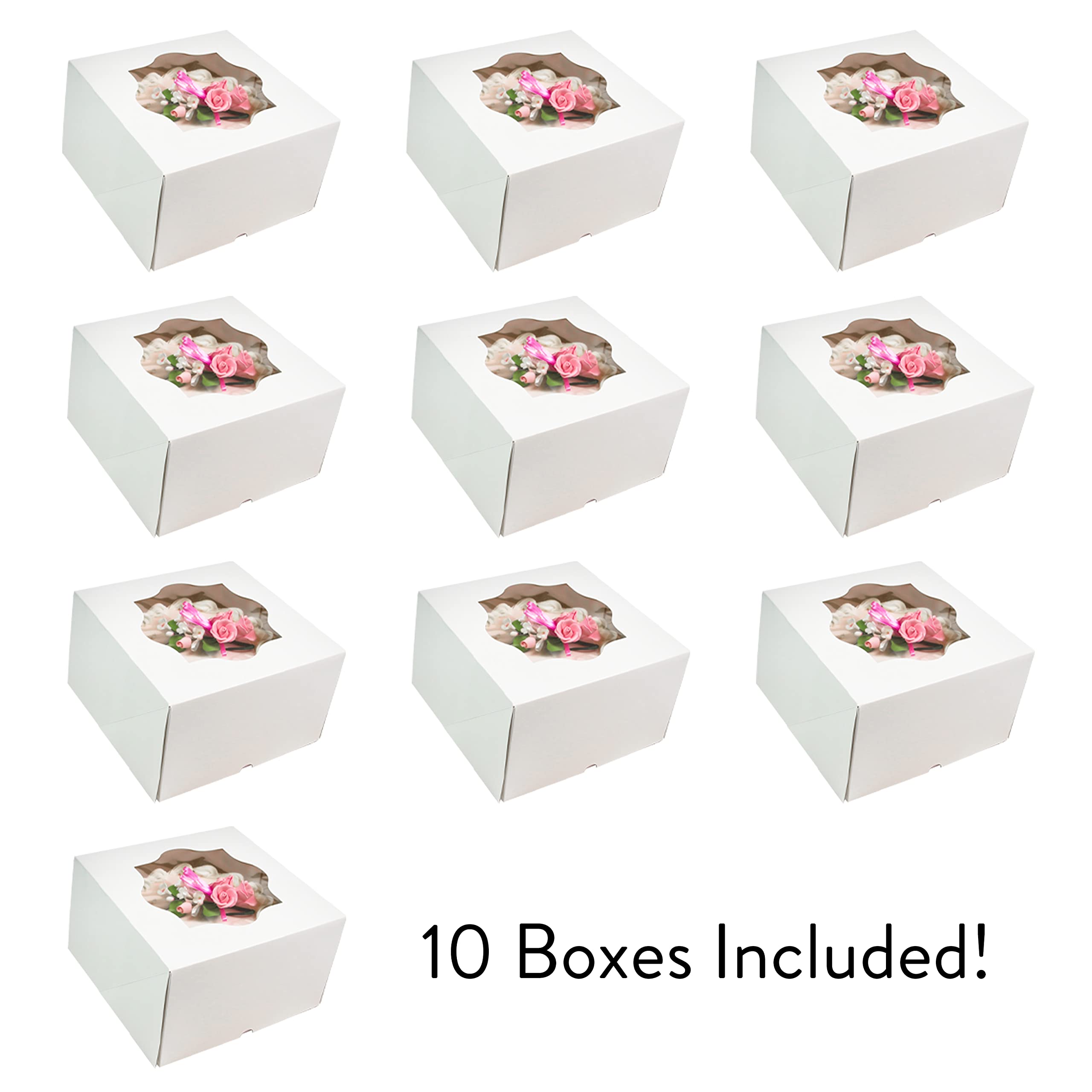 Global Sugar Art Auto-Popup Deep Square Cake Box with Window, 8 x 8 x 5 Inches