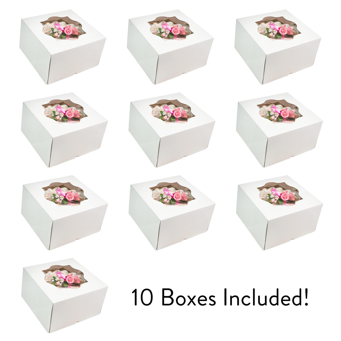 Global Sugar Art Auto-Popup Deep Square Cake Box with Window, 8 x 8 x 5 Inches