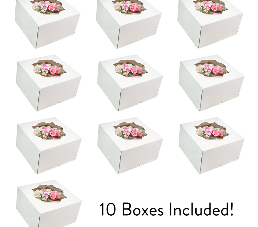 Global Sugar Art Auto-Popup Deep Square Cake Box with Window, 8 x 8 x 5 Inches
