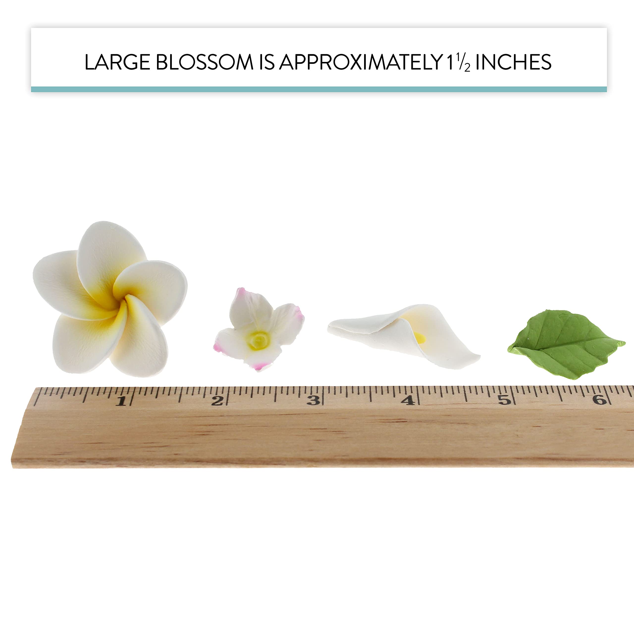 Tropical Flower Kit with Leaves, Gum Paste Frangipani Plumeria Cake Flowers, 36 Count Set, by Global Sugar Art