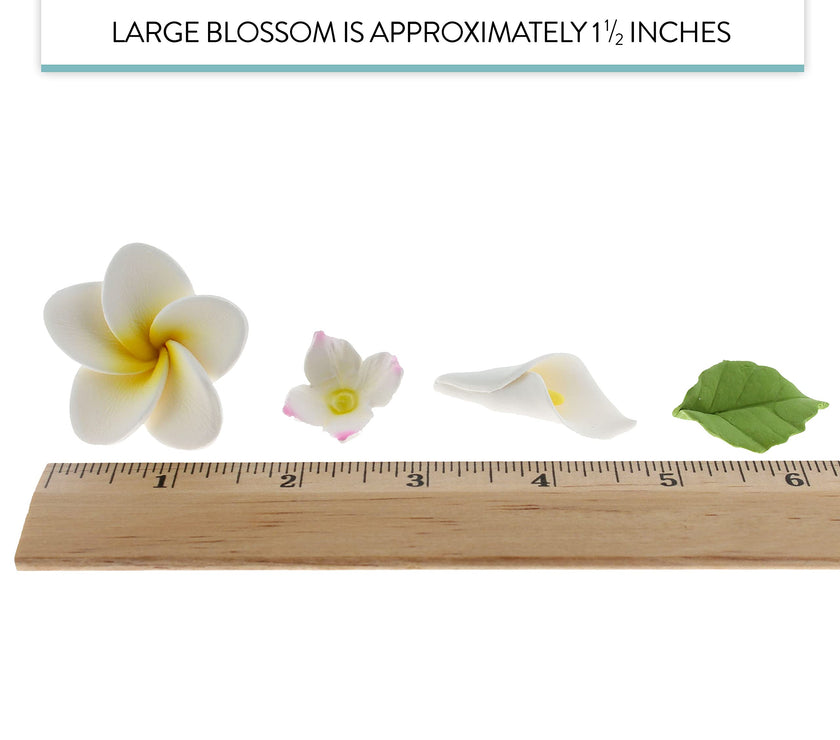 Tropical Flower Kit with Leaves, Gum Paste Frangipani Plumeria Cake Flowers, 36 Count Set, by Global Sugar Art