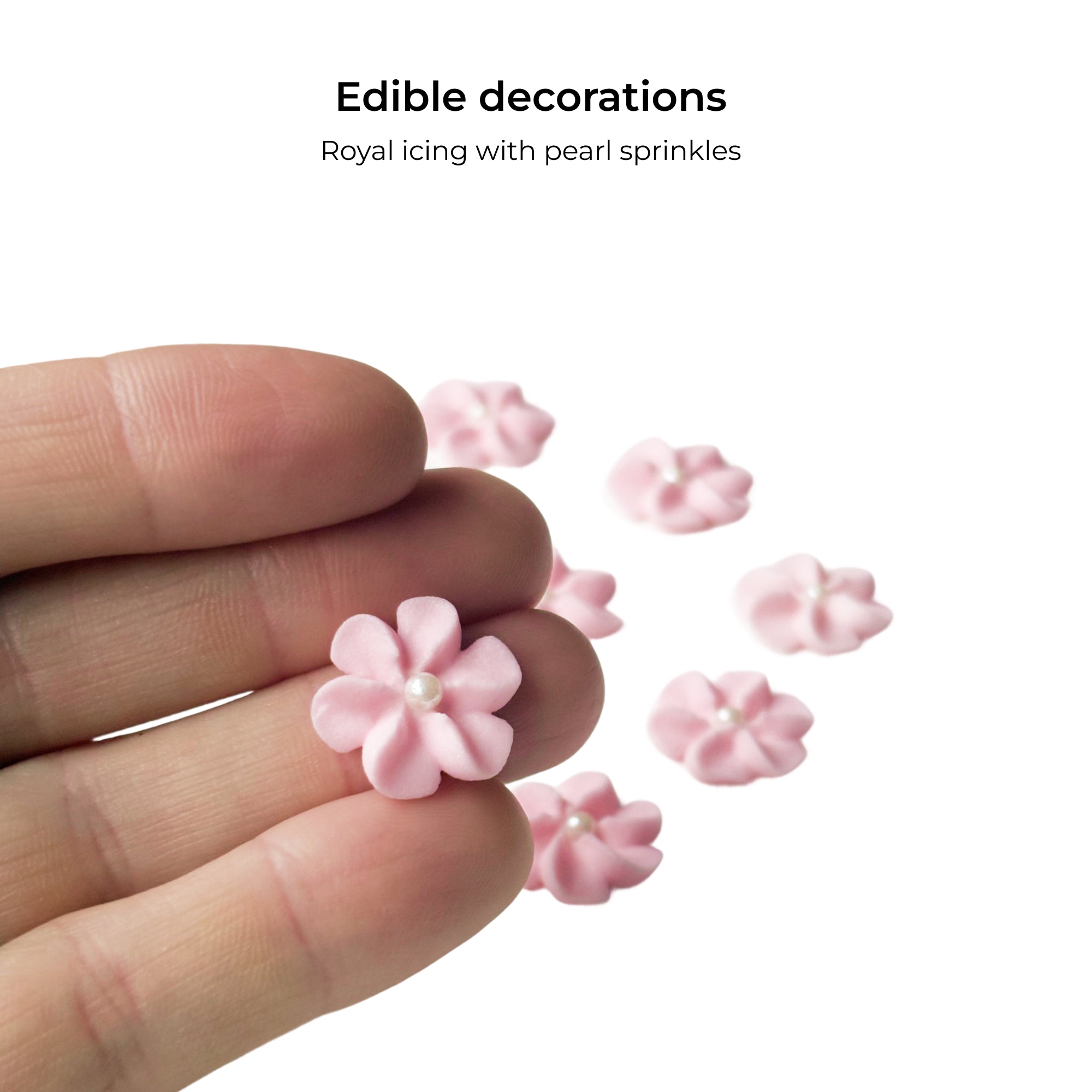 Pink Royal Icing Drop Flowers with Pearl Centers