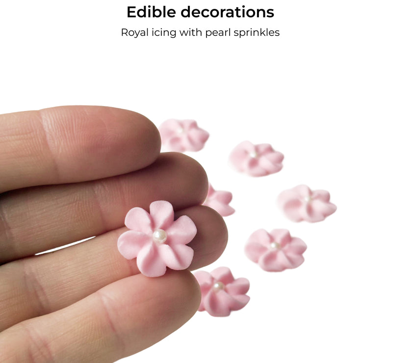 Pink Royal Icing Drop Flowers with Pearl Centers