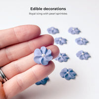 Purple Royal Icing Drop Flowers with Pearl Centers