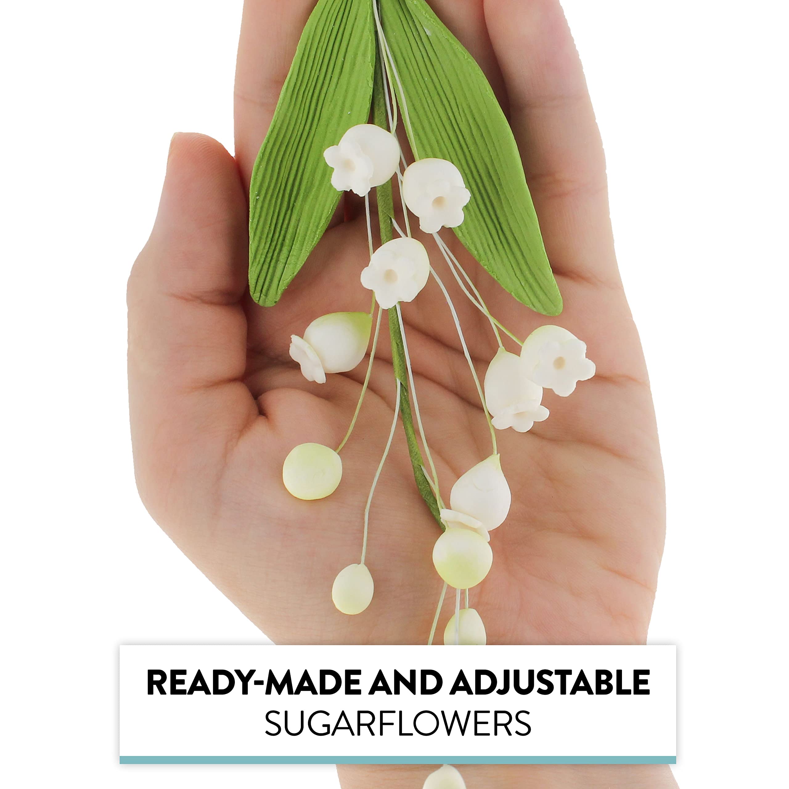 Lily of the Valley Sugar Cake Flower Spray with Leaves, by Global Sugar Art, White