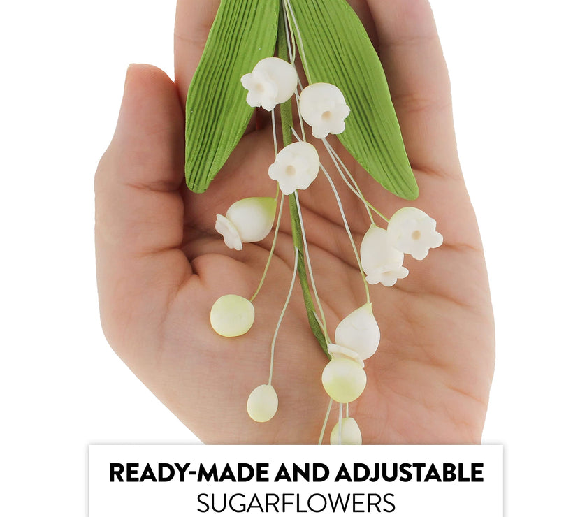 Lily of the Valley Sugar Cake Flower Spray with Leaves, by Global Sugar Art, White