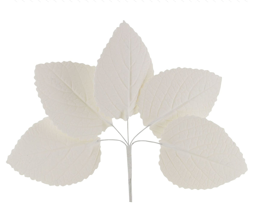 Hydrangea Leaves, Gum Paste Cake Decorations by Global Sugar Art, White, Multiple Sizes