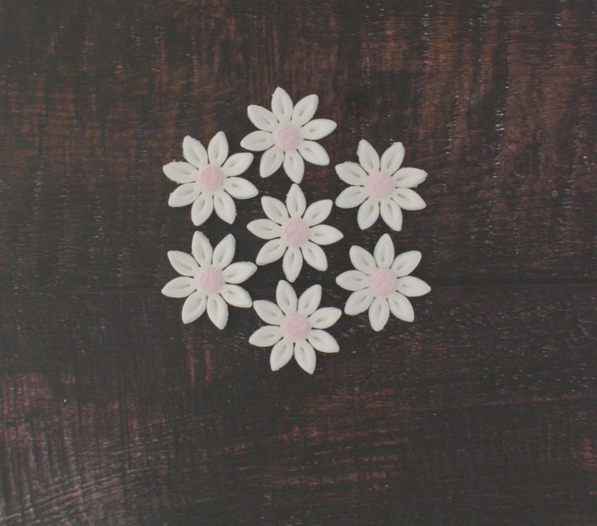 Edible Daisy Cake Decorations, White and Pink Sugar Flowers, Unwired 1 Inch, Daisy Cupcake Toppers, Edible Flowers Cake Decorations by Chef Alan Tetreault, Global Sugar Art