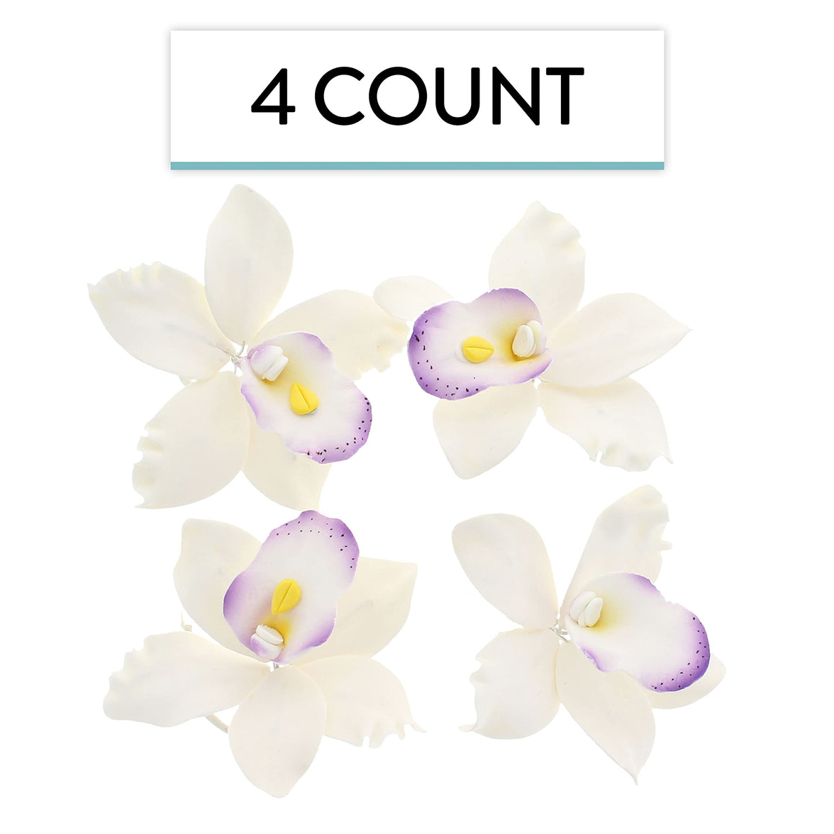 Orchid Sugar Cake Flowers, Pearly Orchids, by Global Sugar Art, Large, White with Purple, 4 Count