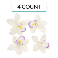 Orchid Sugar Cake Flowers, Pearly Orchids, by Global Sugar Art, Large, White with Purple, 4 Count
