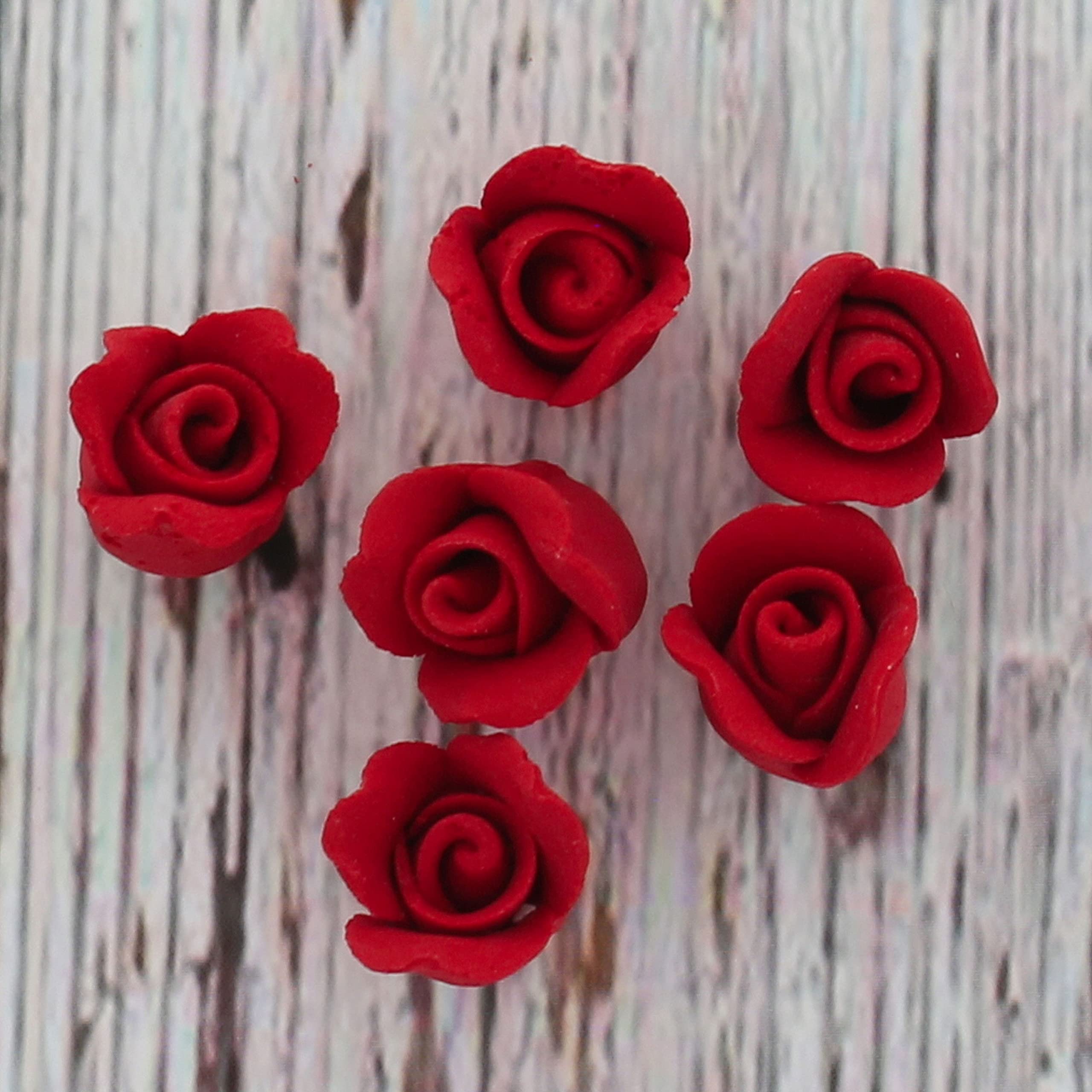 Tiny Rose Sugar Flowers, Edible Cupcake Toppers, Extra Small, by Global Sugar Art, Red