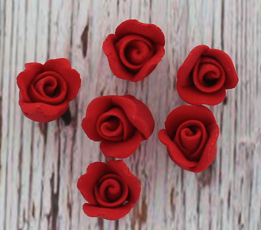 Tiny Rose Sugar Flowers, Edible Cupcake Toppers, Extra Small, by Global Sugar Art, Red