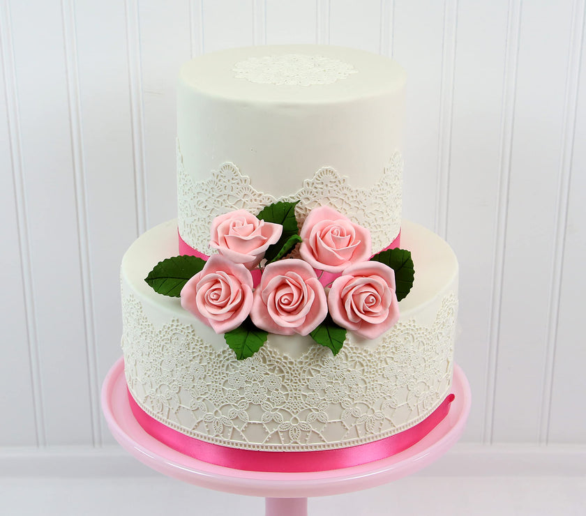 Peace Rose Sugar Flowers with Leaves, Cake Decorating Kit, by Global Sugar Art, Medium, Pink