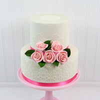 Peace Rose Sugar Flowers with Leaves, Cake Decorating Kit, by Global Sugar Art, Medium, Pink