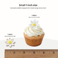 Edible Daisy Cake Decorations, White and Yellow Sugar Flowers, Unwired 1 Inch, Daisy Cupcake Toppers, Edible Flowers Cake Decorations by Chef Alan Tetreault, Global Sugar Art