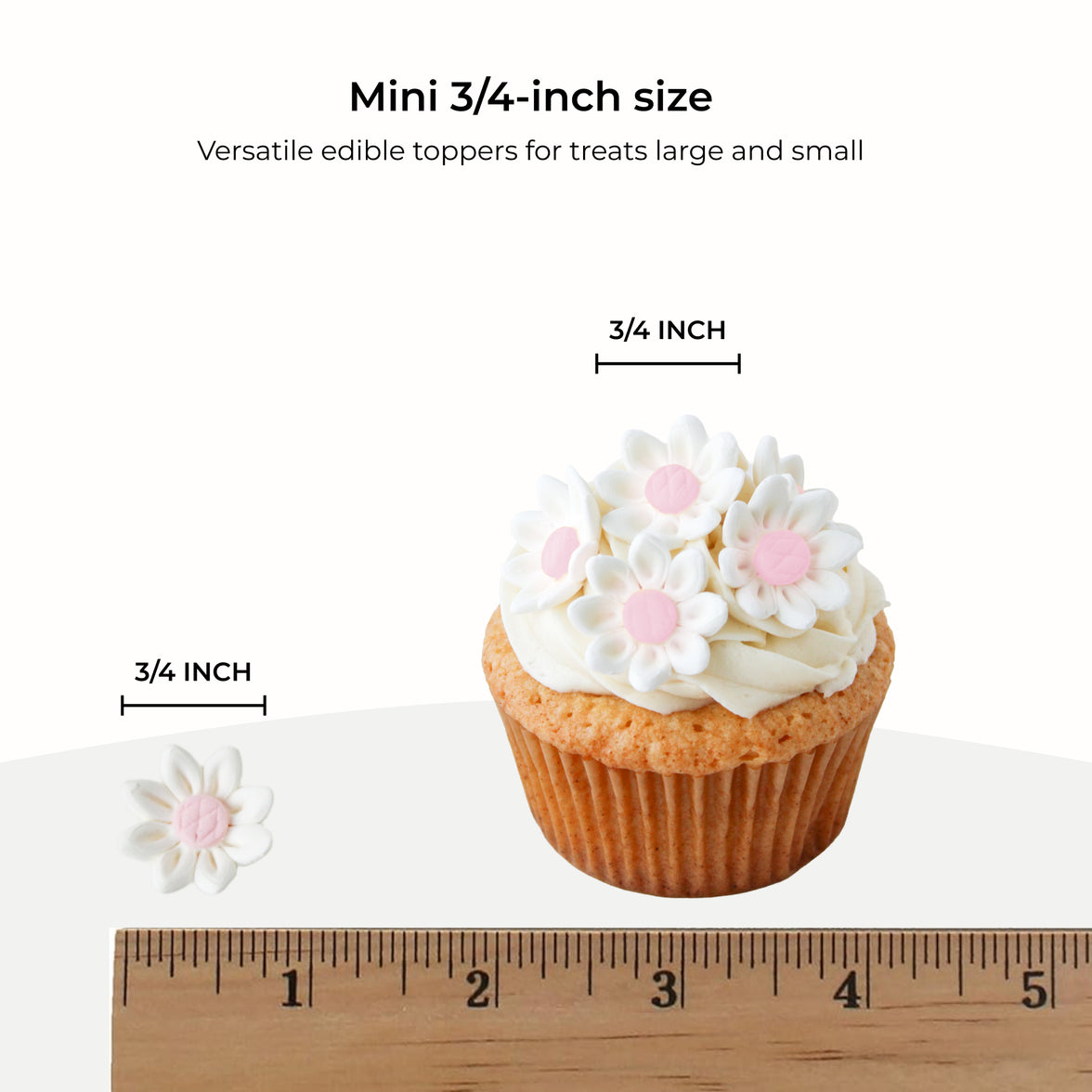 Edible Daisy Cake Decorations, White and Pink Sugar Flowers, Unwired 3/4 Inch, Daisy Cupcake Toppers, Edible Flowers Cake Decorations by Chef Alan Tetreault, Global Sugar Art