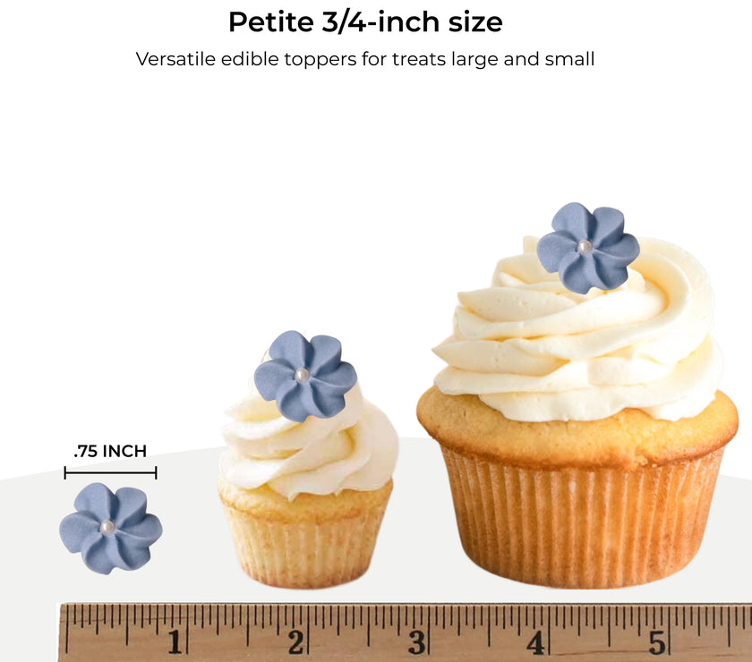 Purple Royal Icing Drop Flowers with Pearl Centers