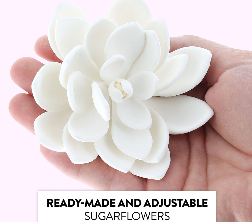 Global Sugar Art Succulent Opalina Sugar Cake Flowers White with Wire, 3 Count by Chef Alan Tetreault