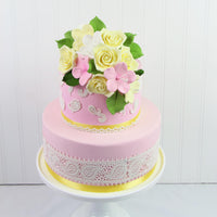 Peace Rose Sugar Flowers with Leaves, Cake Decorating Kit, by Global Sugar Art, Medium, Yellow