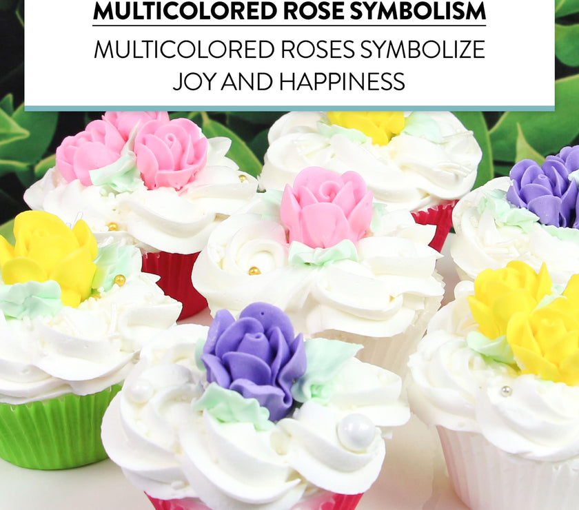 Edible Royal Icing Roses, Two Dozen Roses for Cupcake Decorating, by Global Sugar Art, Pink, Lavender, & Yellow Rose Set